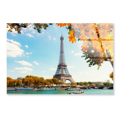 Boat Is in The Water Near the Eiffel Tower Acrylic Glass Print Tempered Glass Wall Art 100% Made in Australia Ready to Hang - Bella Home Decor