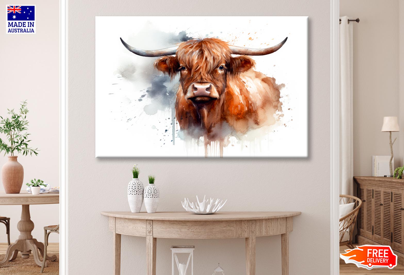 Highland Cow Face Abstract  Wall Art Decor 100% Australian Made - Bella Home Decor