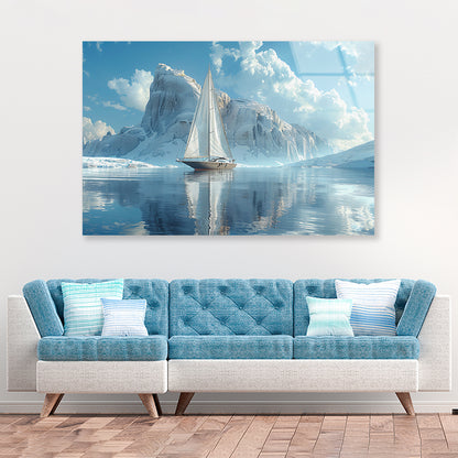 Sailing Boat on the Sea with Mountains View Acrylic Glass Print Tempered Glass Wall Art 100% Made in Australia Ready to Hang - Bella Home Decor