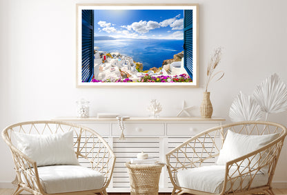 Coast of Santorini with Blue Sea Home Decor Premium Quality Poster Print Choose Your Sizes