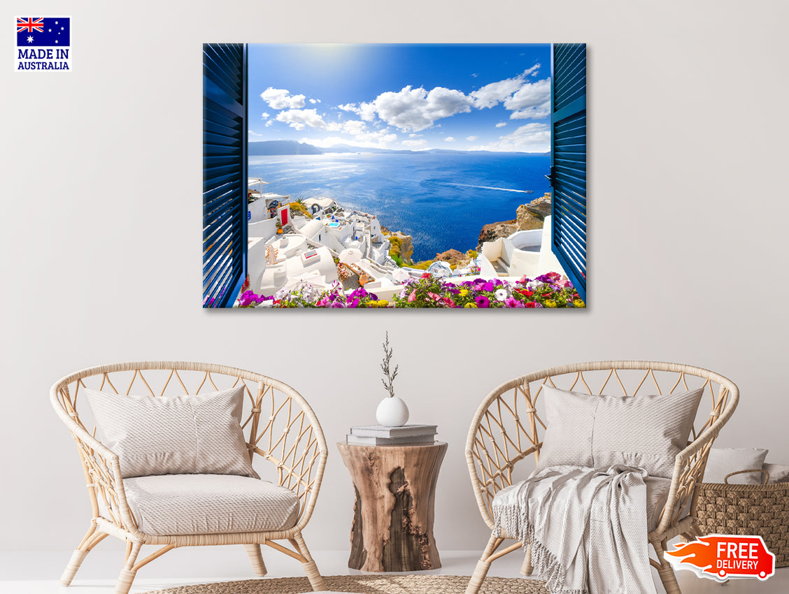 Coast of Santorini with Blue Sea Print 100% Australian Made - Bella Home Decor