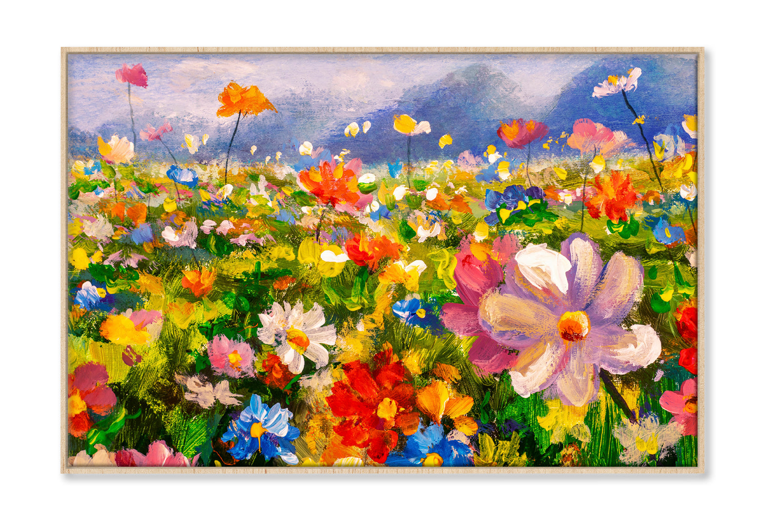 Landscape Colorful Flower Meadow Oil Painting Wall Art Limited Edition High Quality Print Canvas Box Framed Natural