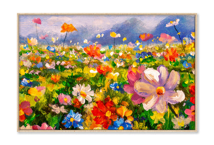 Landscape Colorful Flower Meadow Oil Painting Wall Art Limited Edition High Quality Print Canvas Box Framed Natural