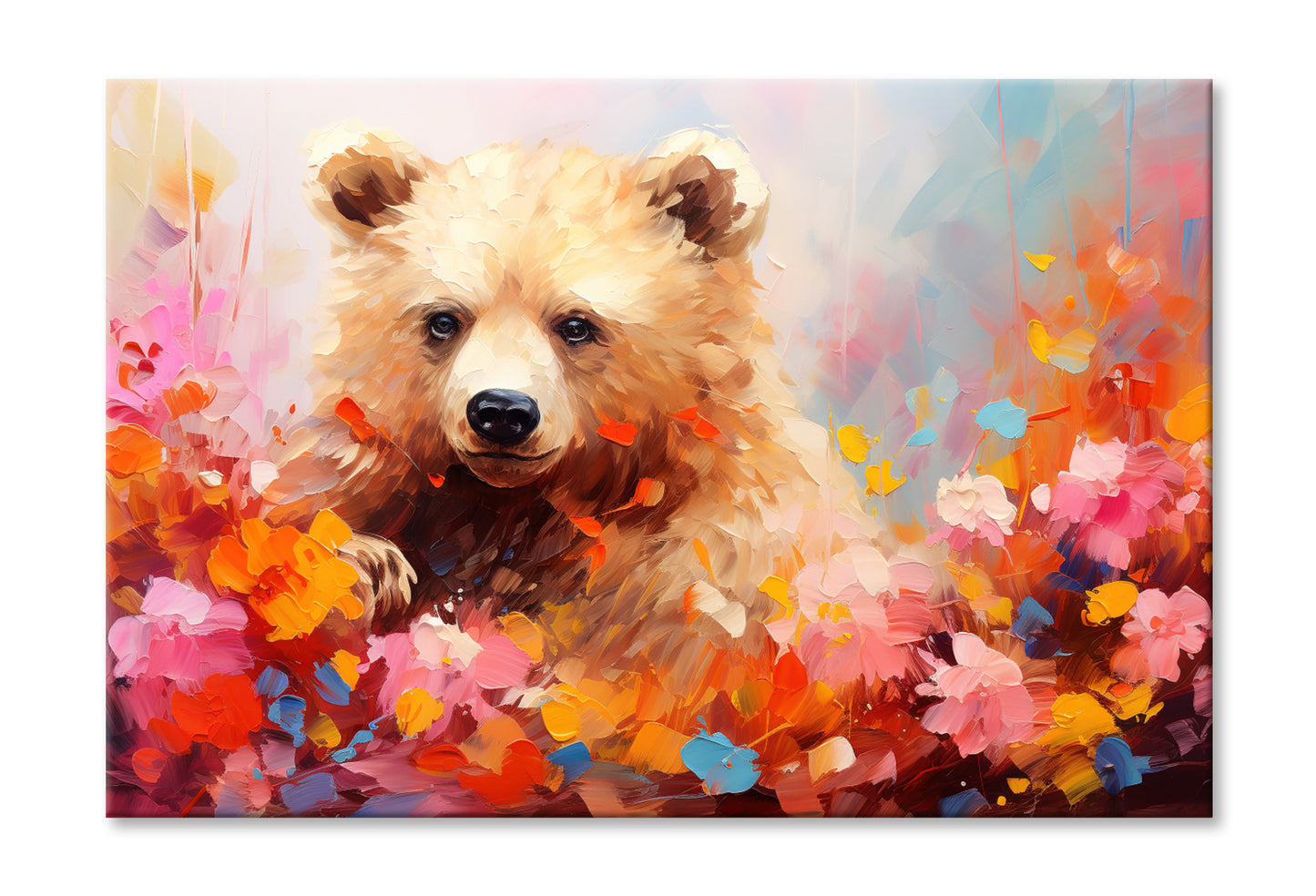 Bear in Blossom Flowers Abstract Oil Painting Wall Art Limited Edition High Quality Print Stretched Canvas None