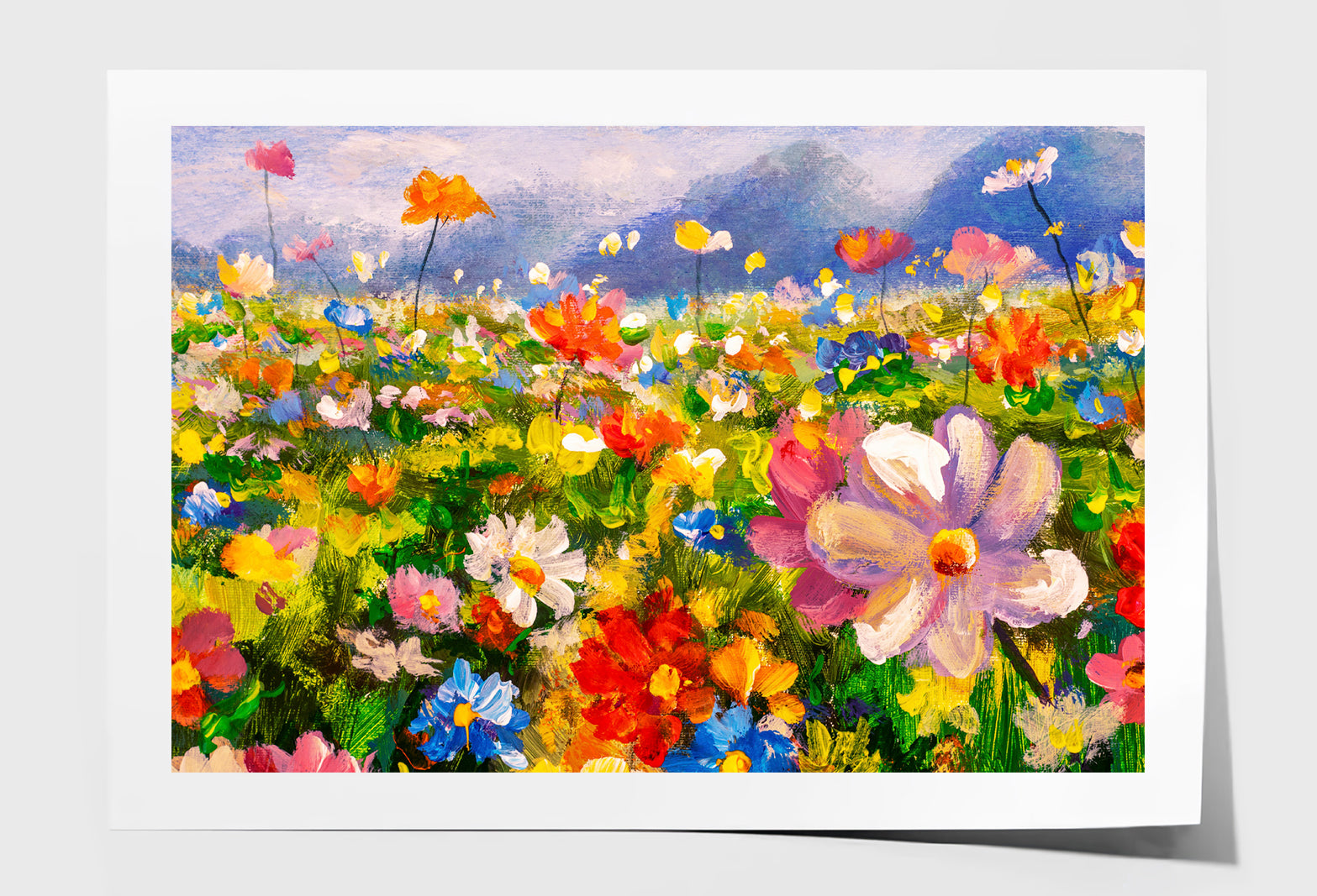 Landscape Colorful Flower Meadow Oil Painting Wall Art Limited Edition High Quality Print Unframed Roll Canvas None