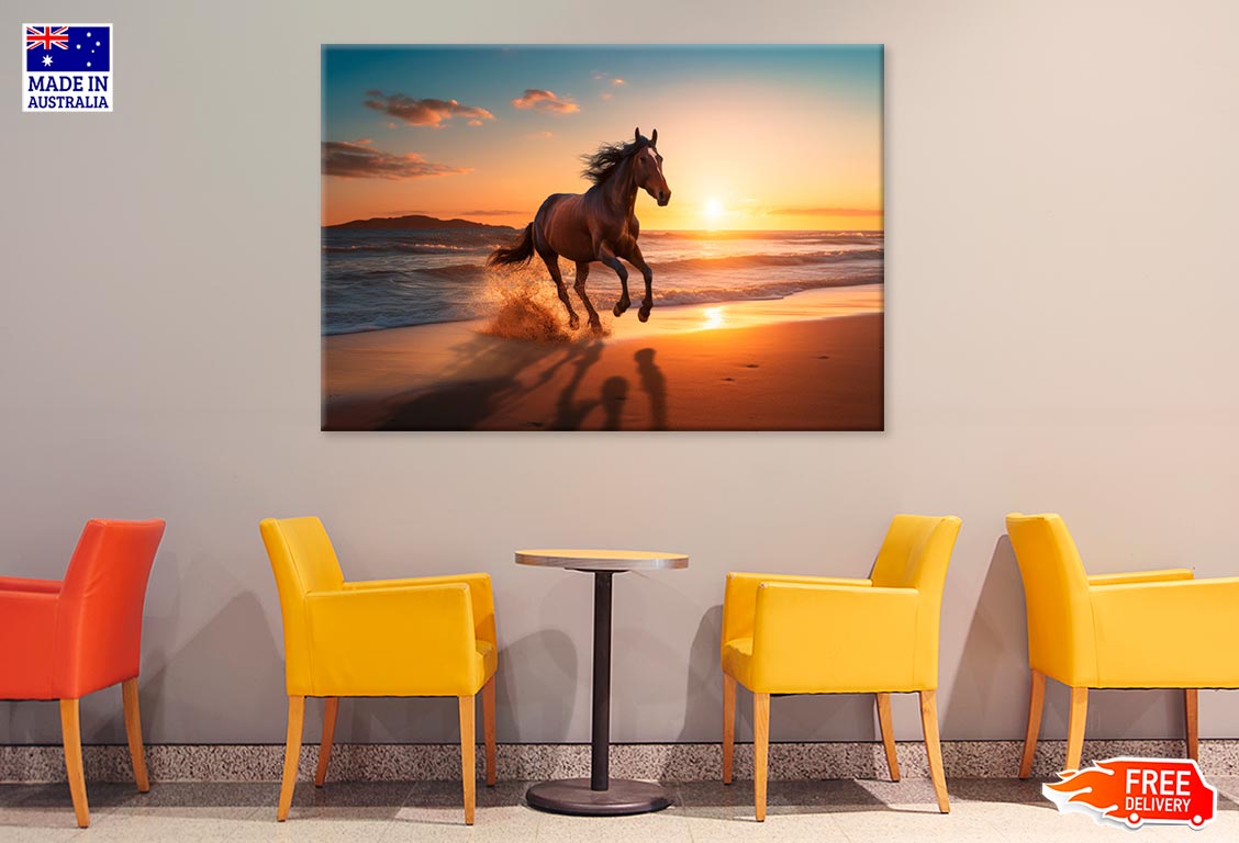 Horse Galloping Across Sandy Beach Print 100% Australian Made