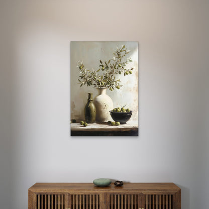 Mediterranean Green Olives Vase 60x90cm Metal Print Ready to Hang - Bella Home Decor