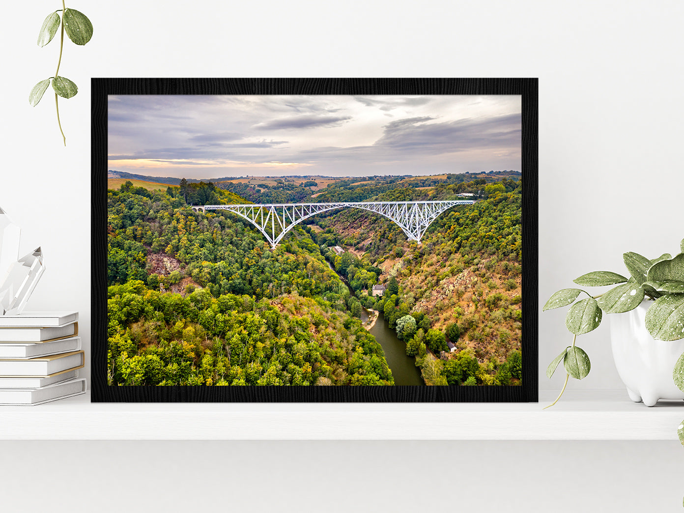 A Railway Bridge In Aveyron Glass Framed Wall Art, Ready to Hang Quality Print Without White Border Black