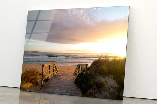 A Wooden Bridge Leads to The Beach Acrylic Glass Print Tempered Glass Wall Art 100% Made in Australia Ready to Hang