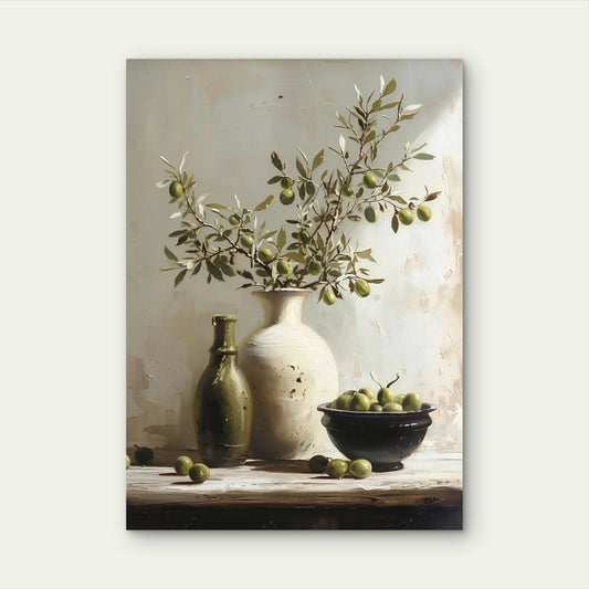 Mediterranean Green Olives Vase 40x60cm Metal Print Ready to Hang