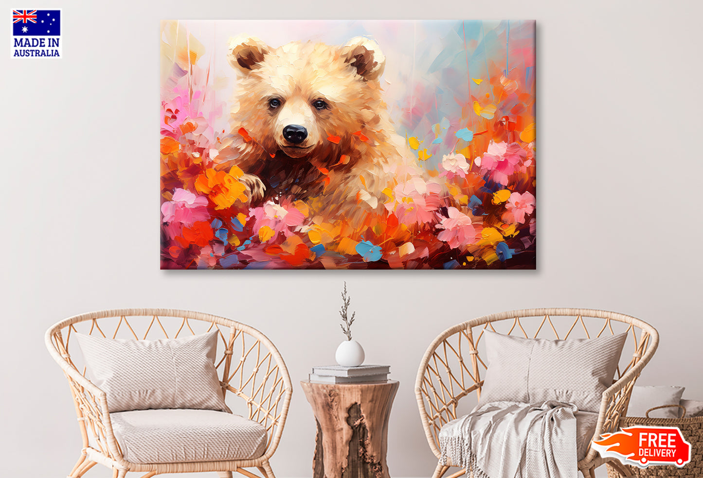 Bear in Blossom Flowers Abstract Oil Painting Wall Art Limited Edition High Quality Print