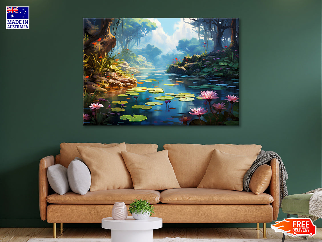 View of Pond with Lily Pads Print 100% Australian Made - Bella Home Decor