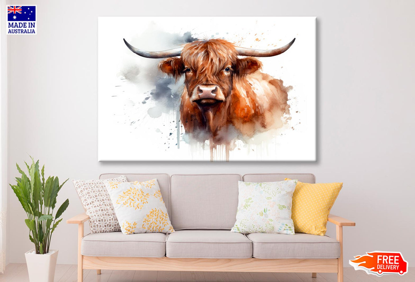 Highland Cow Face Abstract  Wall Art Decor 100% Australian Made - Bella Home Decor
