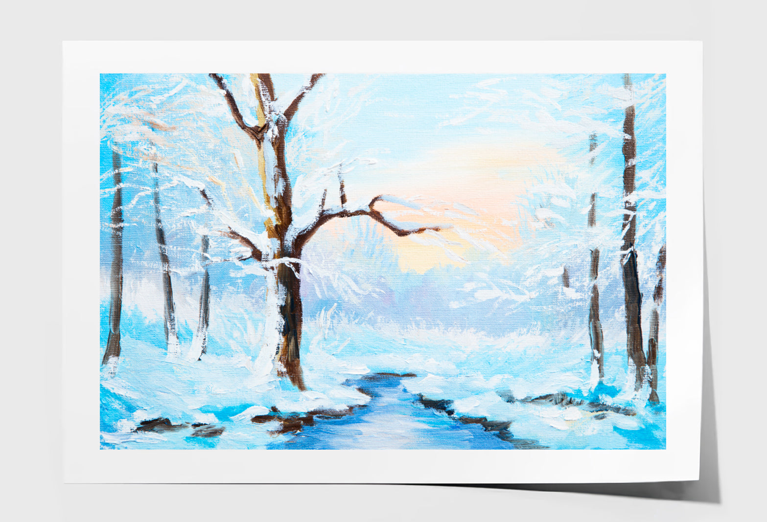 Frozen River In The Forest Oil Painting Limited Edition High Quality Print Unframed Roll Canvas None