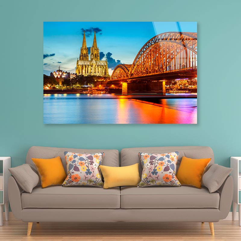 View On Cologne Cathedral and Hohenzollern Bridge, Germany Acrylic Glass Print Tempered Glass Wall Art 100% Made in Australia Ready to Hang