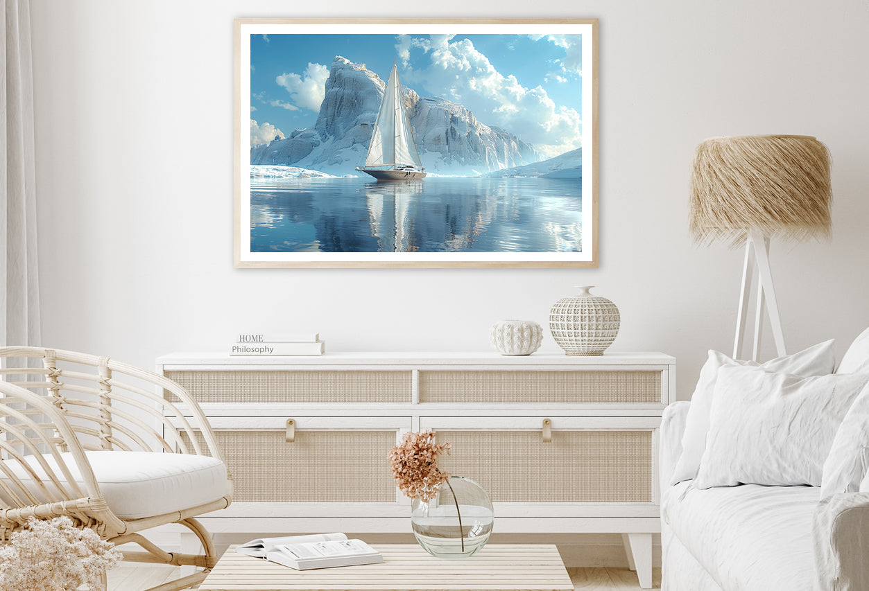 Sailing Boat on the Sea with Mountains View Home Decor Premium Quality Poster Print Choose Your Sizes - Bella Home Decor