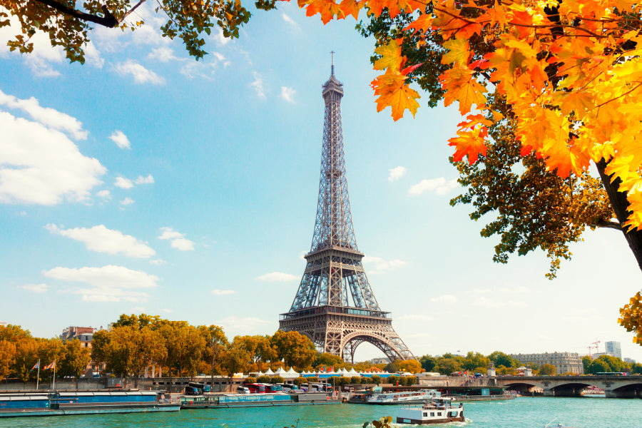 Boat Is in The Water Near the Eiffel Tower Acrylic Glass Print Tempered Glass Wall Art 100% Made in Australia Ready to Hang - Bella Home Decor