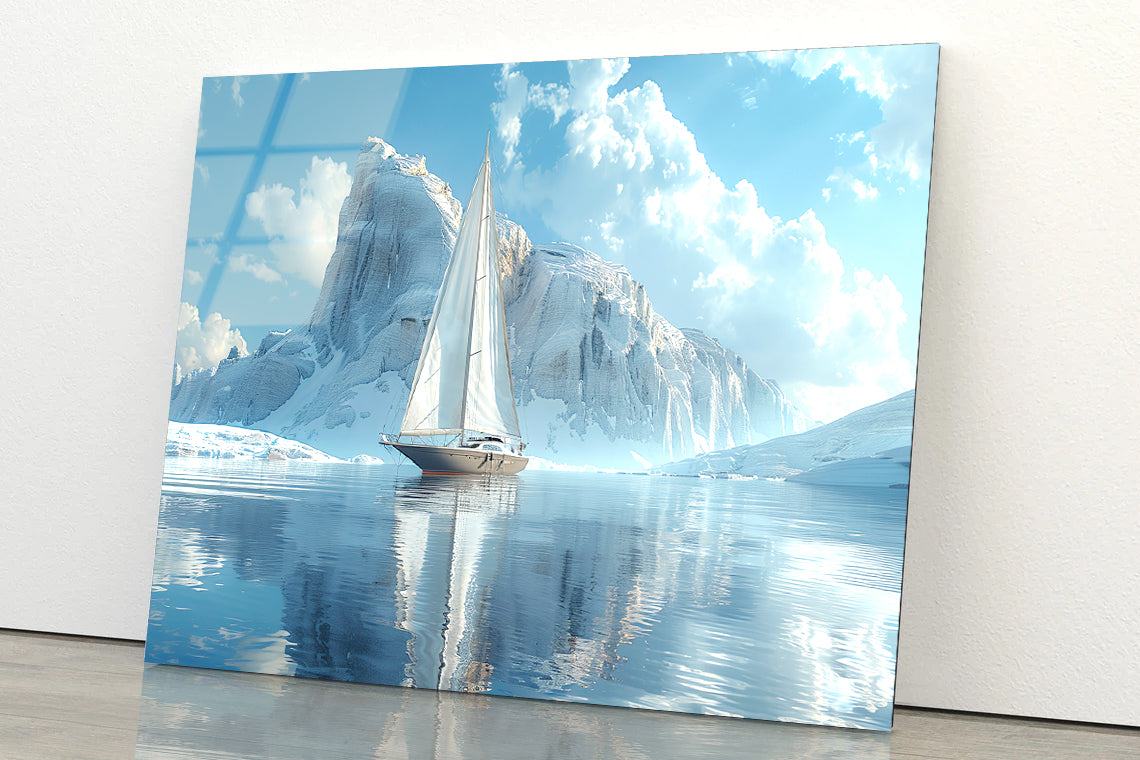 Sailing Boat on the Sea with Mountains View Acrylic Glass Print Tempered Glass Wall Art 100% Made in Australia Ready to Hang - Bella Home Decor