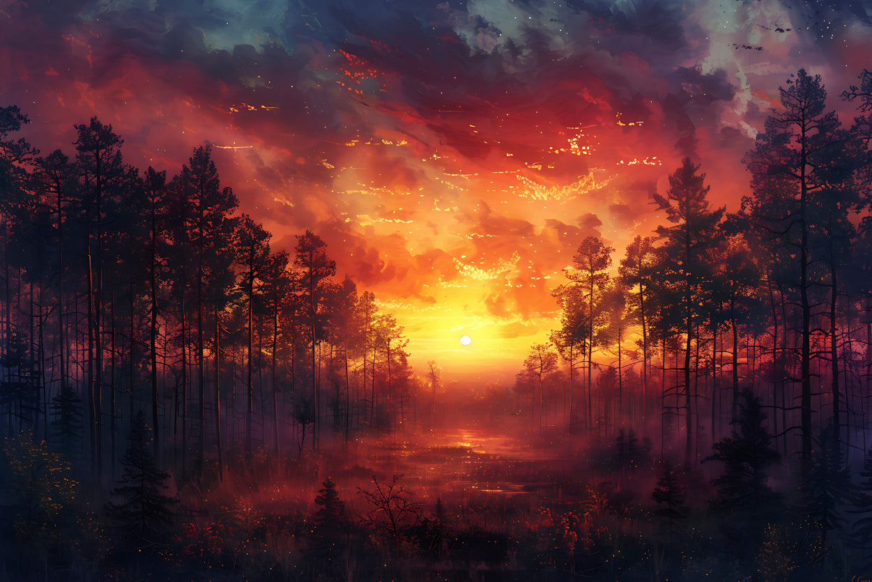 Sunset on the River with Trees Home Decor Premium Quality Poster Print Choose Your Sizes - Bella Home Decor