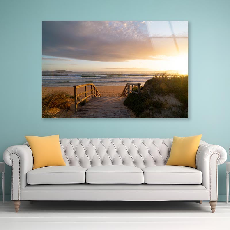 A Wooden Bridge Leads to The Beach Acrylic Glass Print Tempered Glass Wall Art 100% Made in Australia Ready to Hang