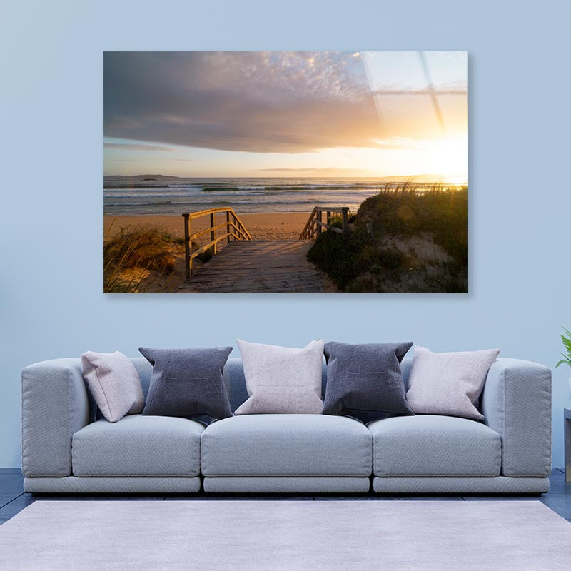 A Wooden Bridge Leads to The Beach Acrylic Glass Print Tempered Glass Wall Art 100% Made in Australia Ready to Hang