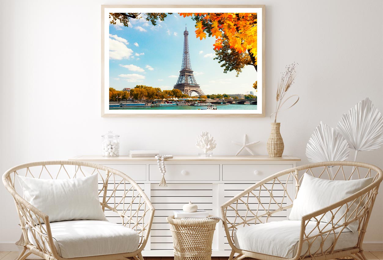 Boat Is in The Water Near the Eiffel Tower Home Decor Premium Quality Poster Print Choose Your Sizes