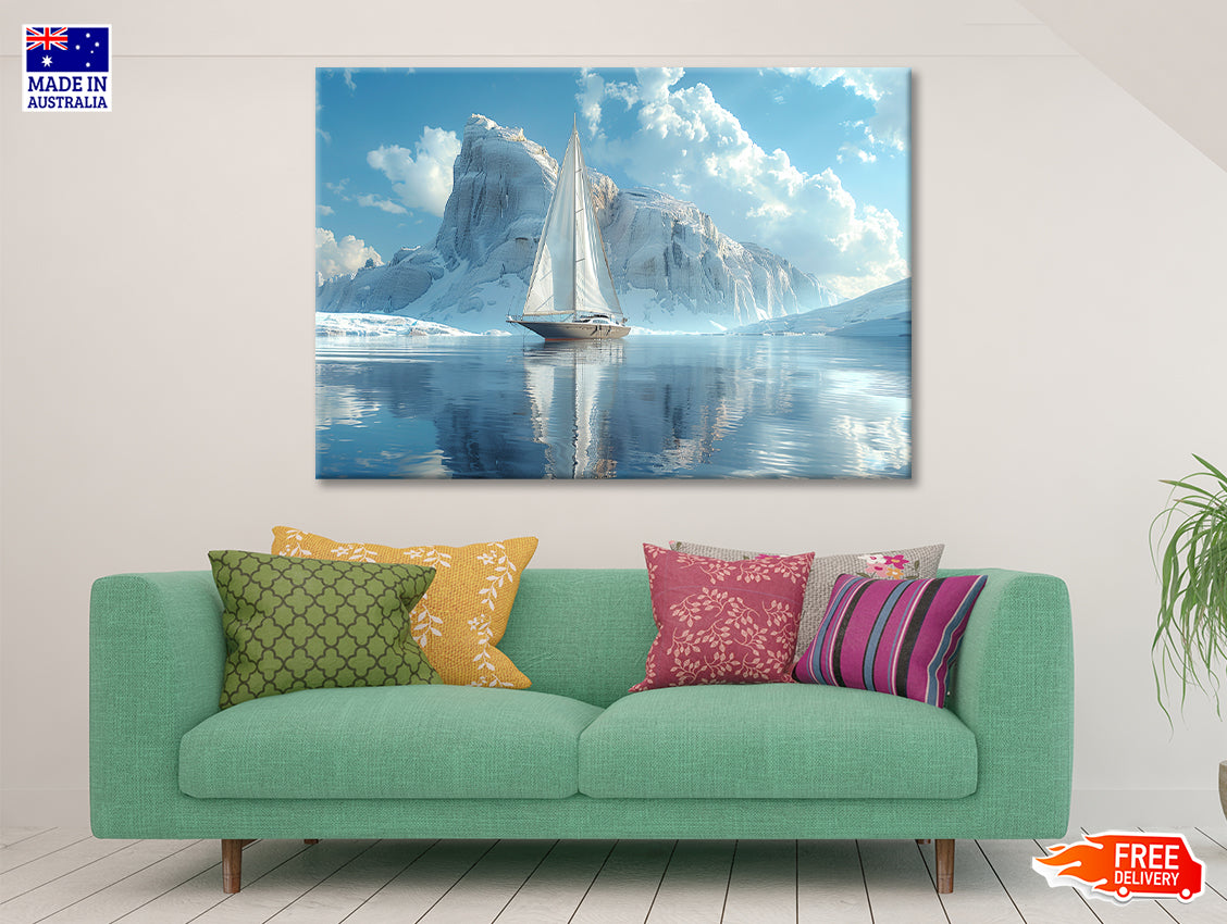 Sailing Boat on the Sea with Mountains View Print 100% Australian Made - Bella Home Decor