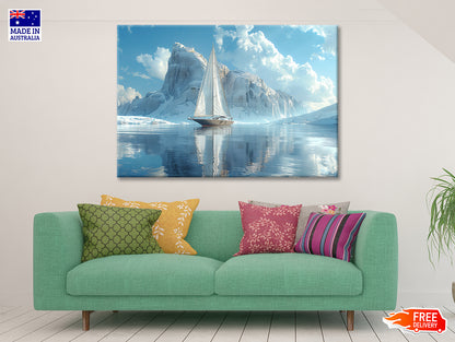 Sailing Boat on the Sea with Mountains View Print 100% Australian Made - Bella Home Decor