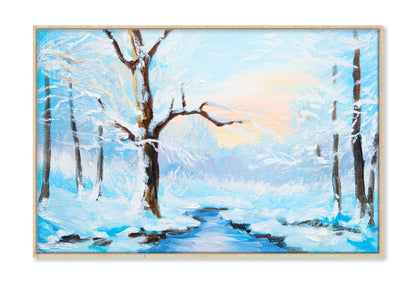 Frozen River In The Forest Oil Painting Limited Edition High Quality Print Canvas Box Framed Natural