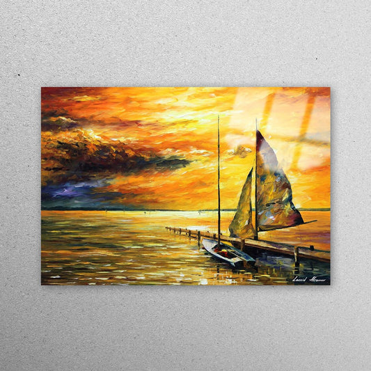 Sunset Sea Oil Painting Acrylic Glass Print Tempered Glass Wall Art 100% Made in Australia Ready to Hang