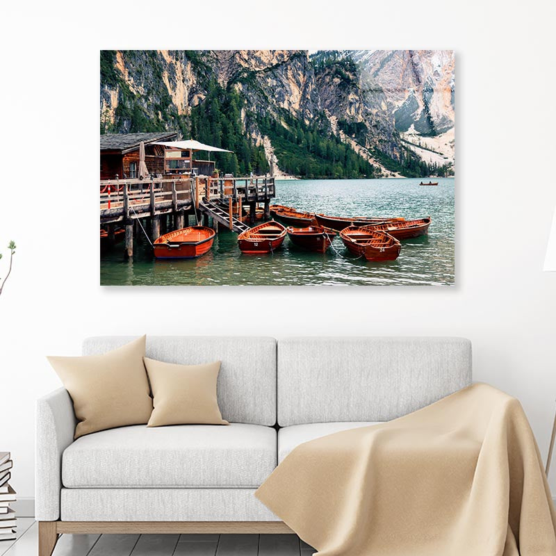 Boathouse Dolomites in Italy Acrylic Glass Print Tempered Glass Wall Art 100% Made in Australia Ready to Hang