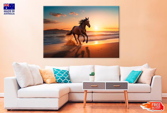 Horse Galloping Across Sandy Beach Print 100% Australian Made