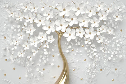 White & Gold 3D Tree, Flower with Stones 90x60cm Print 100% Australian Made