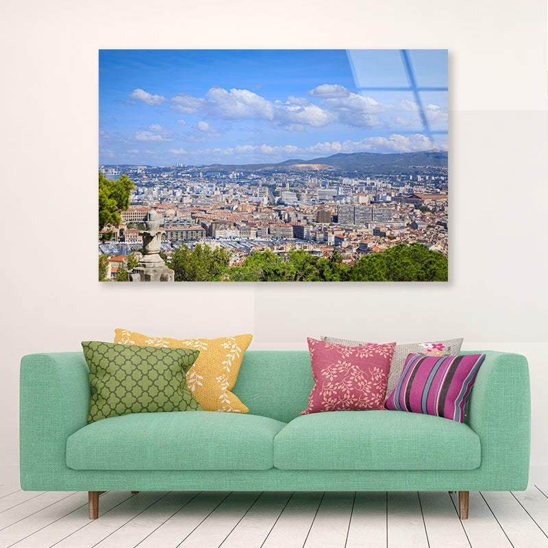 City Of Marseille with Blue Sky Acrylic Glass Print Tempered Glass Wall Art 100% Made in Australia Ready to Hang - Bella Home Decor