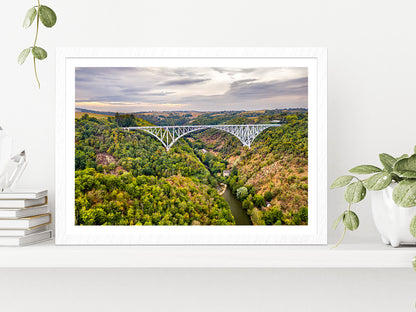 A Railway Bridge In Aveyron Glass Framed Wall Art, Ready to Hang Quality Print With White Border White