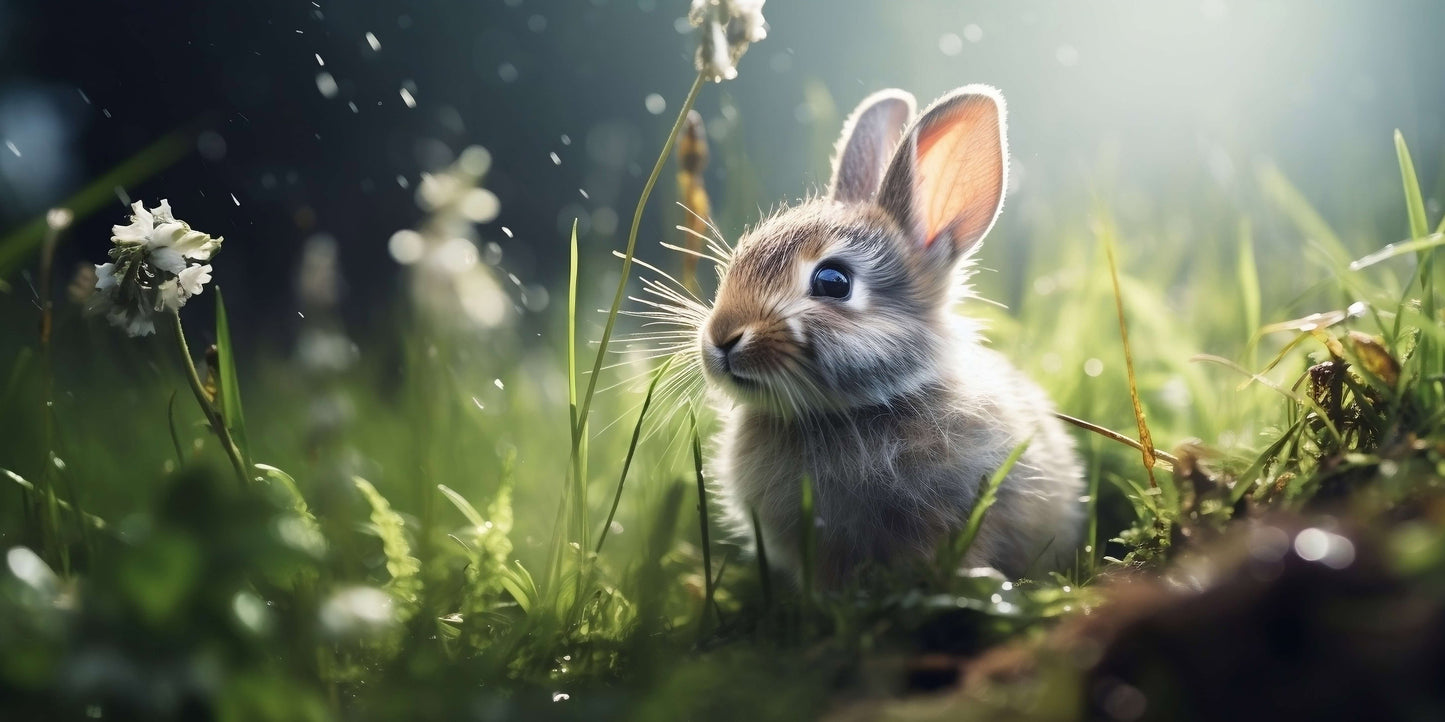 Cute Bunny Wild Rabbit in Meadow Wall Art Canvas Office Home Framed 120x60cm
