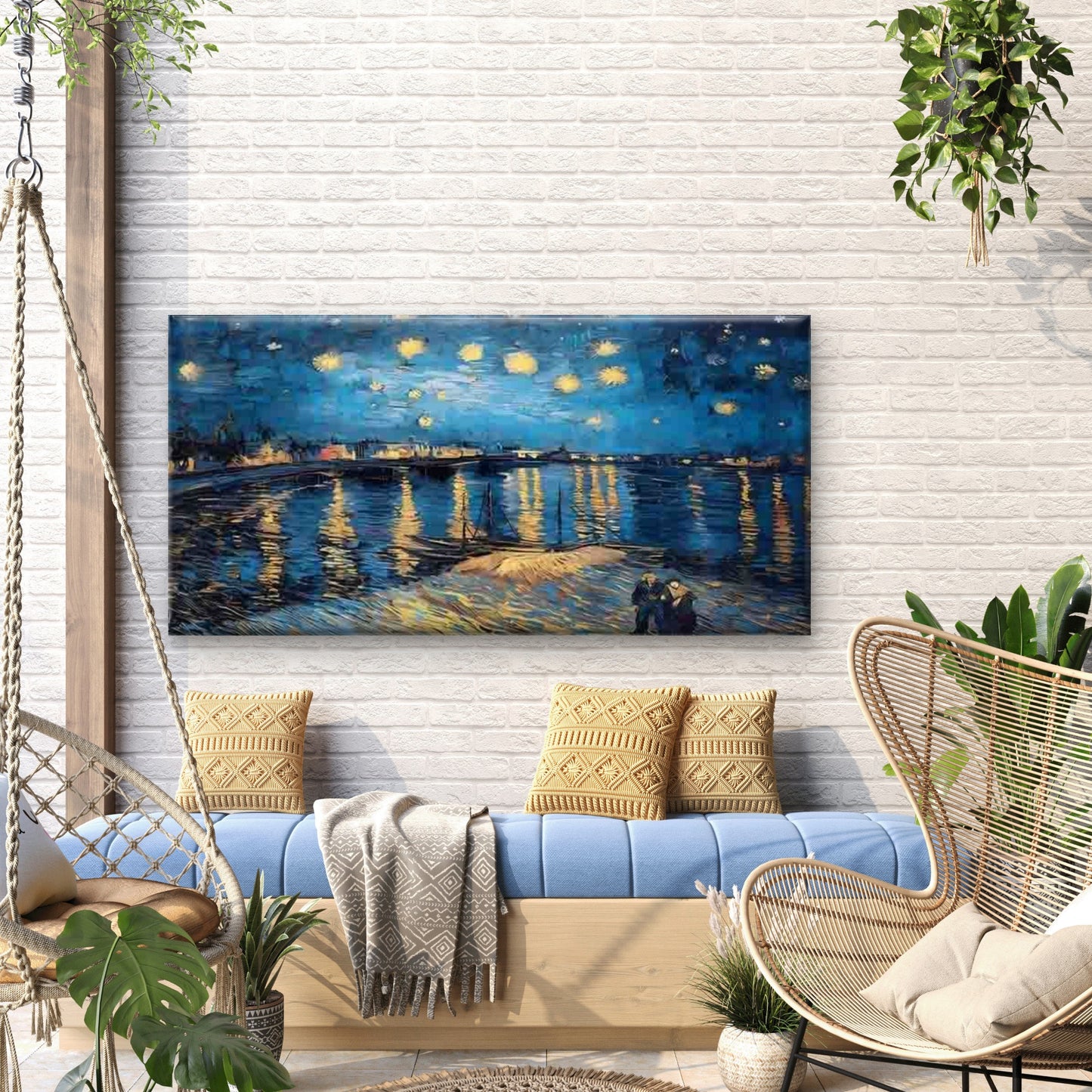 Starry Night Over The River Wall Art Canvas Office Home Room Framed 120x60cm - Bella Home Decor