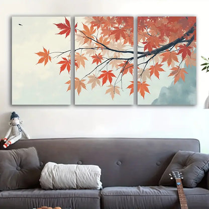 3pcs Red Leaf Nature Modern Poster Wall Art Set Canvas Framed 50x70cm - High Quality Print 100% Australian Made Wall Canvas Ready to Hang