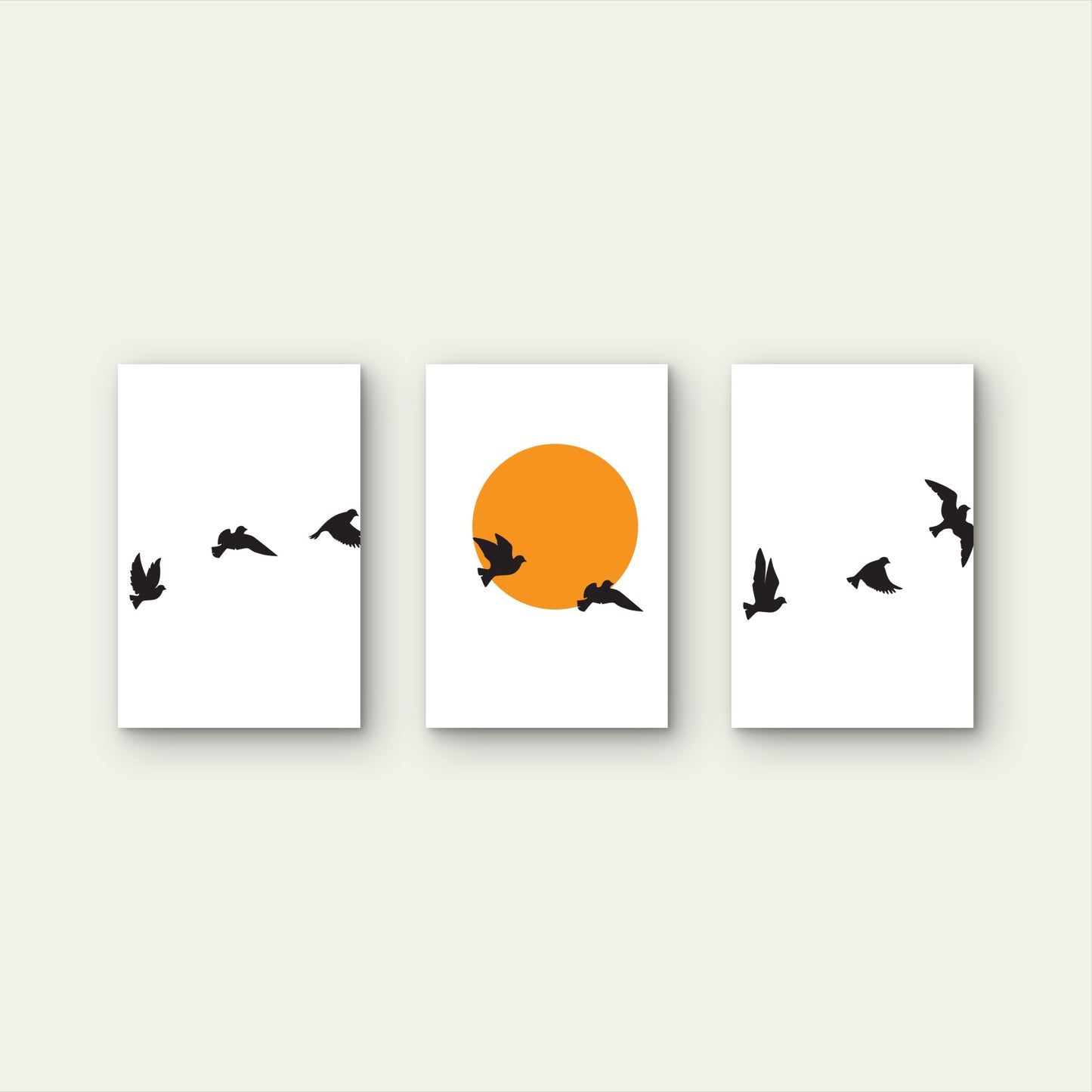 3pcs Minimalist Orange Sun Black Birds Flying Wall Art Set Canvas Framed 60x90cm - High Quality Print 100% Australian Made Wall Canvas Ready to Hang