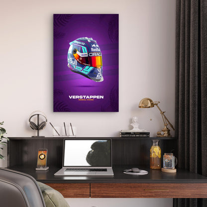 Vibrant Purple Motorsport Racing Helmet 60x90cm Metal Print Ready to Hang