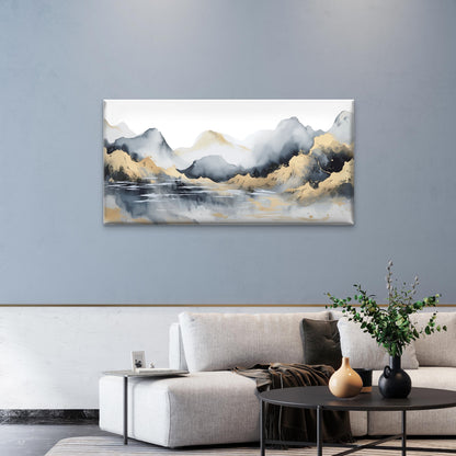 Abstract Gold Foil Mountain Range Wall Art Canvas Office Home Framed 120x60cm