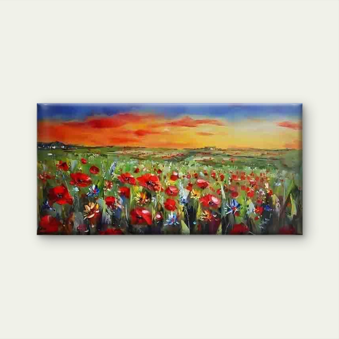 Wildflower Field at Sunset Wall Art Canvas Office Home Room Framed 120x60cm