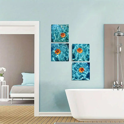 4pcs  Water sunflower Art Deco Classic HJ  Wall Art Canvas Framed