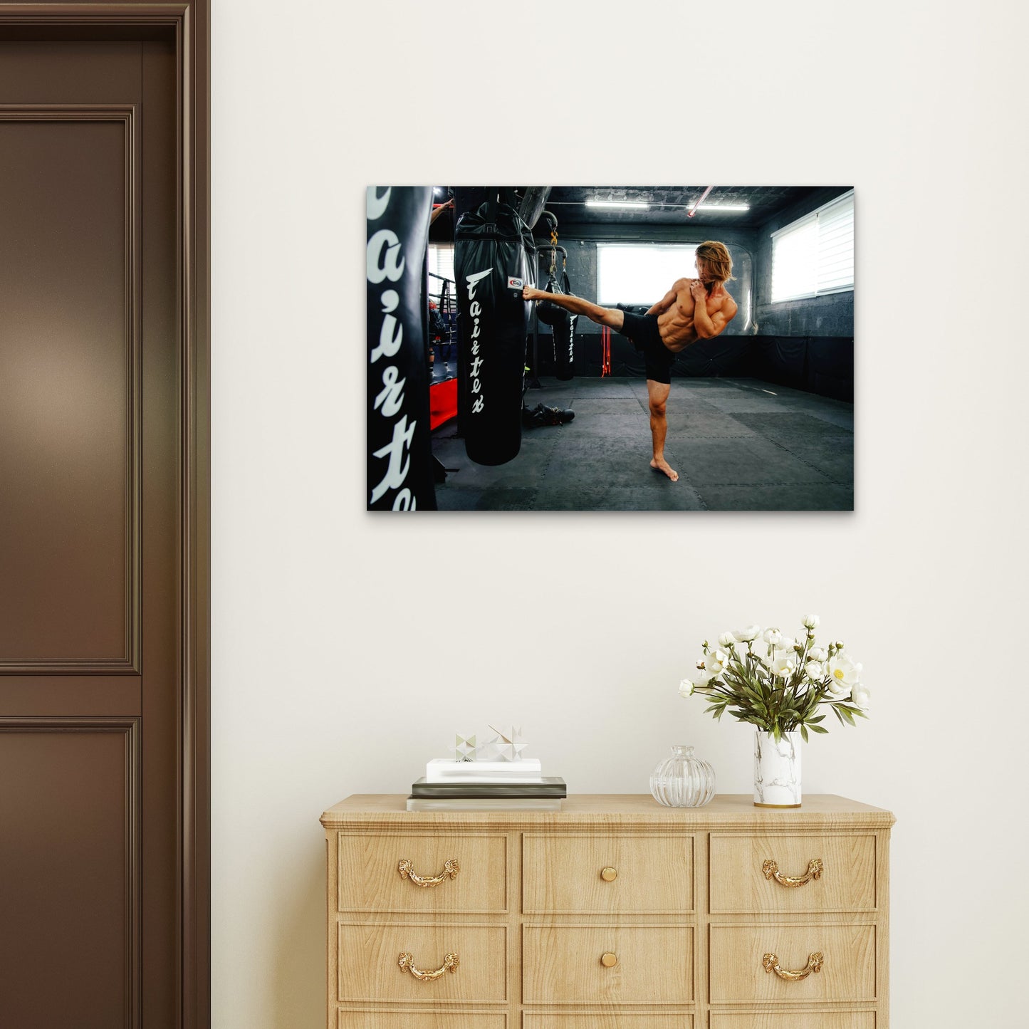 Martial Artist Kicking Punching Bag Gym Fitness 5mm thick Plastic Poster Ready to Hang 90x60cm