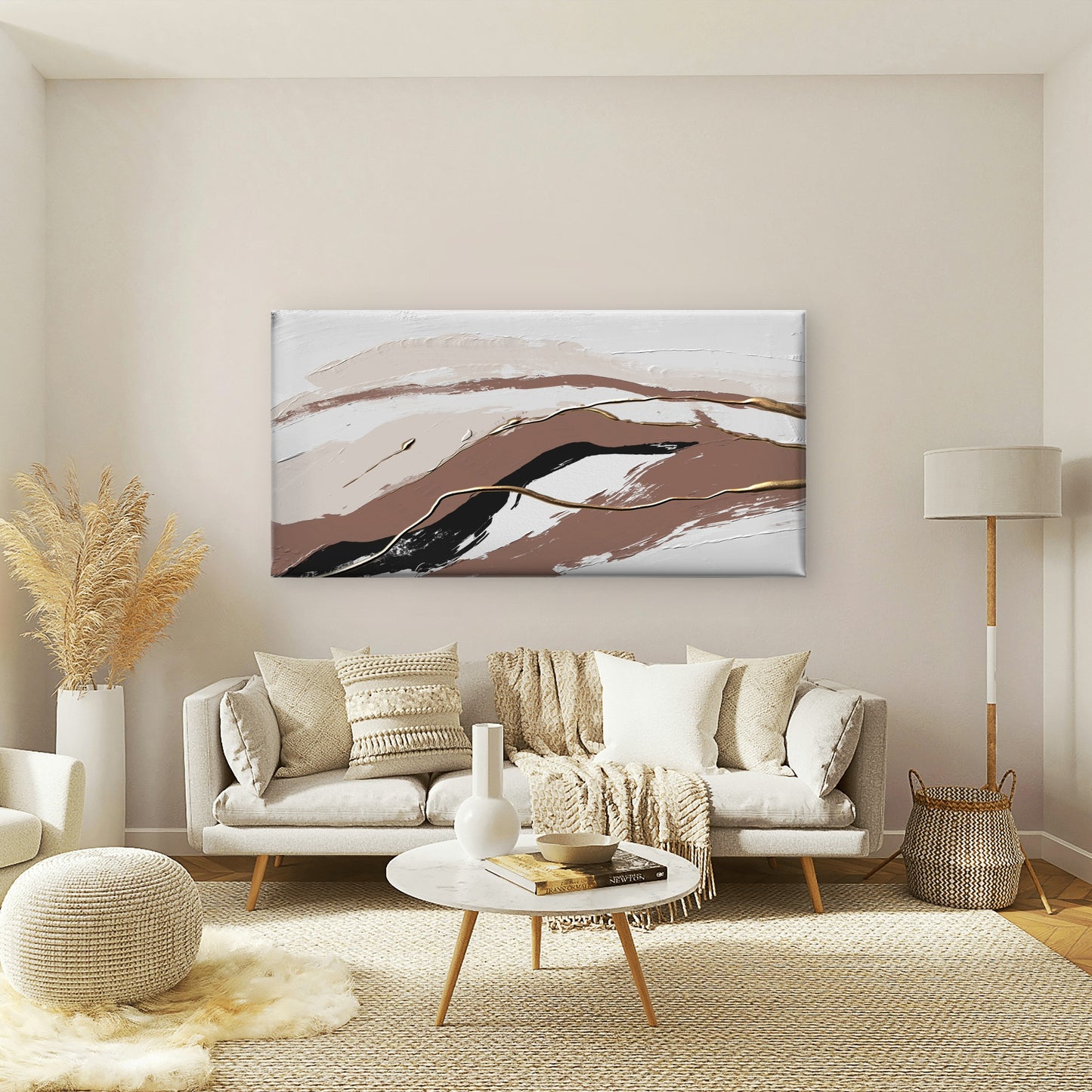 Abstract Beige Brown Gold Wall Art Canvas Office Home Room Framed 120x60cm