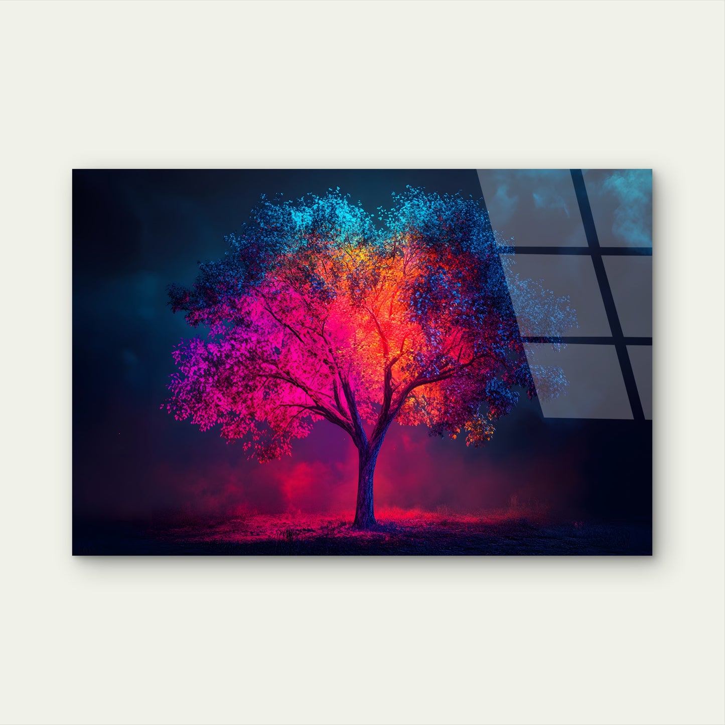 Vibrant Neon Tree of Life Surreal Pink Blue Illuminated Night Acrylic Glass Printing Wall Art Australian Made Quality