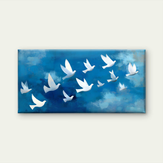 White Doves Birds Flock Sky Wall Art Canvas Office Home Room Framed 120x60cm