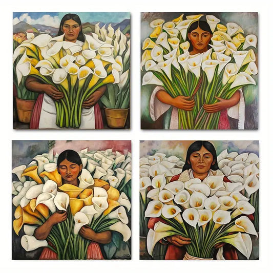 4pcs Tulip woman  Scenic Photography Wall Art Canvas Framed
