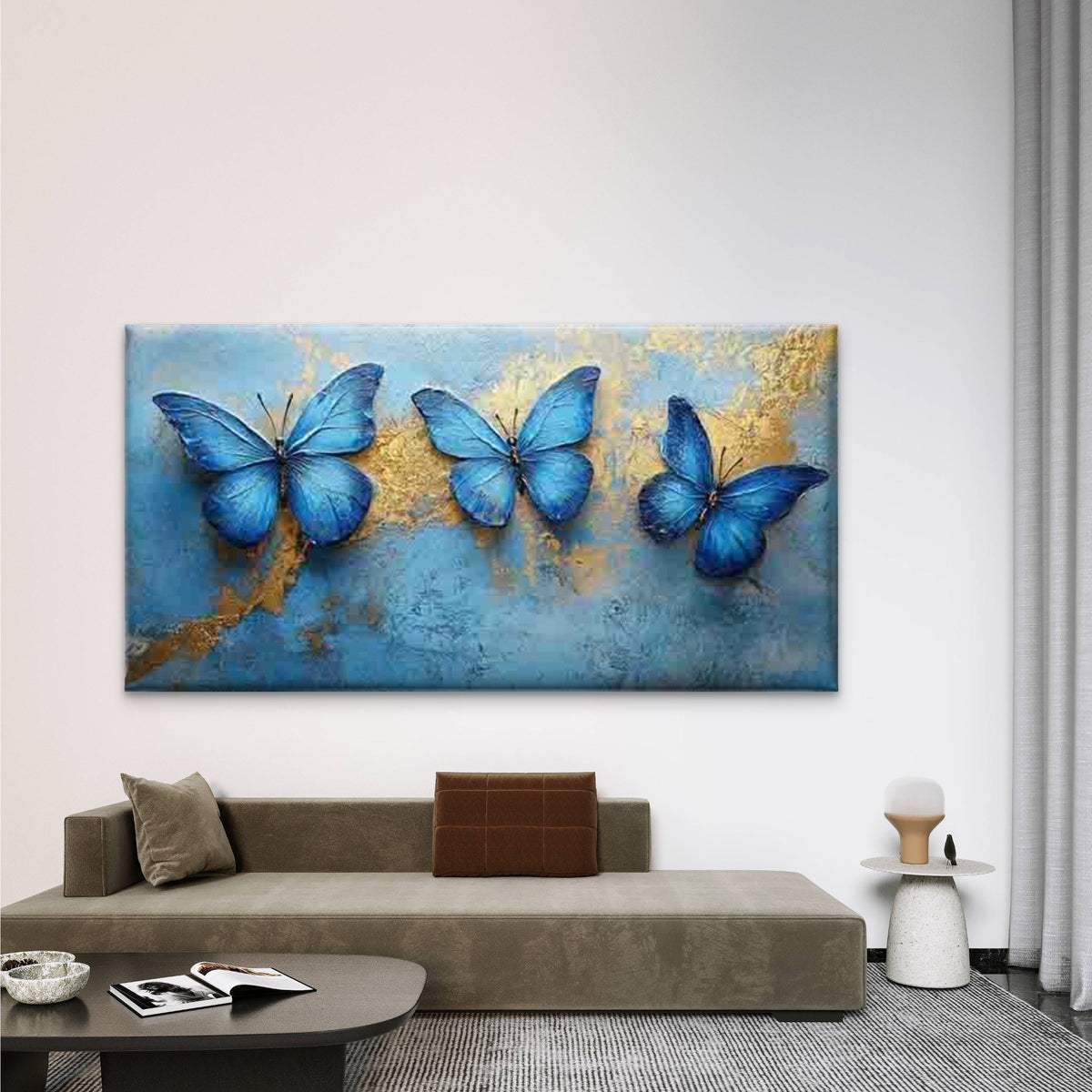 Navy Blue & Golden Accent Wall Art Canvas Office Home Room Framed 120x60cm