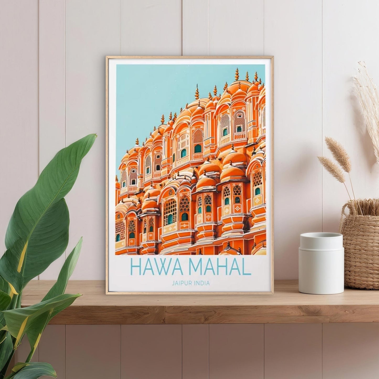Hawa Mahal Jaipur India, Red Castle Art Travel Poster Print Wall Art - Bella Home Decor